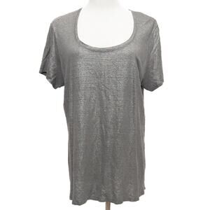 Eileen Fisher Short Sleeve Silver Metallic Organic Linen T-Shirt Size Large